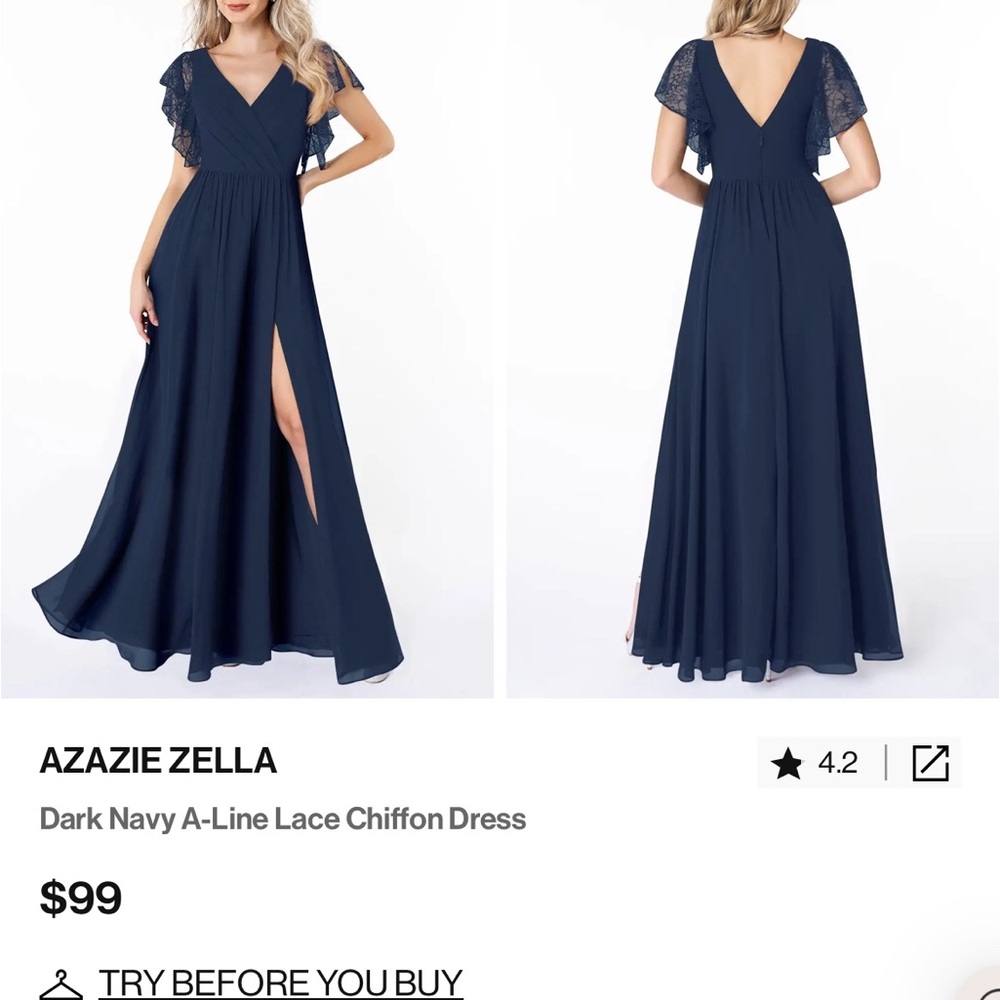 Azazie Zella Navy Lace Maxi Dress